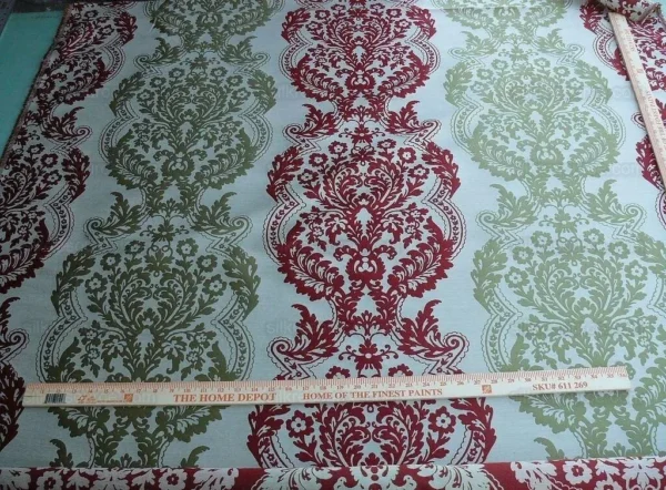 3.68YDS Lee Jofa MULBERRY HOME STAVELEY DAMASK RUBY/OLIVE GREEN