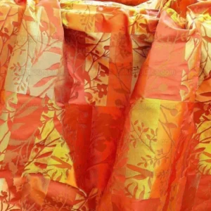 CHARMING100%SILK DAMASK COLLAGE TREE RED GOLD 528PERSIMMON BTY