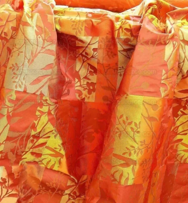 CHARMING100%SILK DAMASK COLLAGE TREE RED GOLD 528PERSIMMON BTY