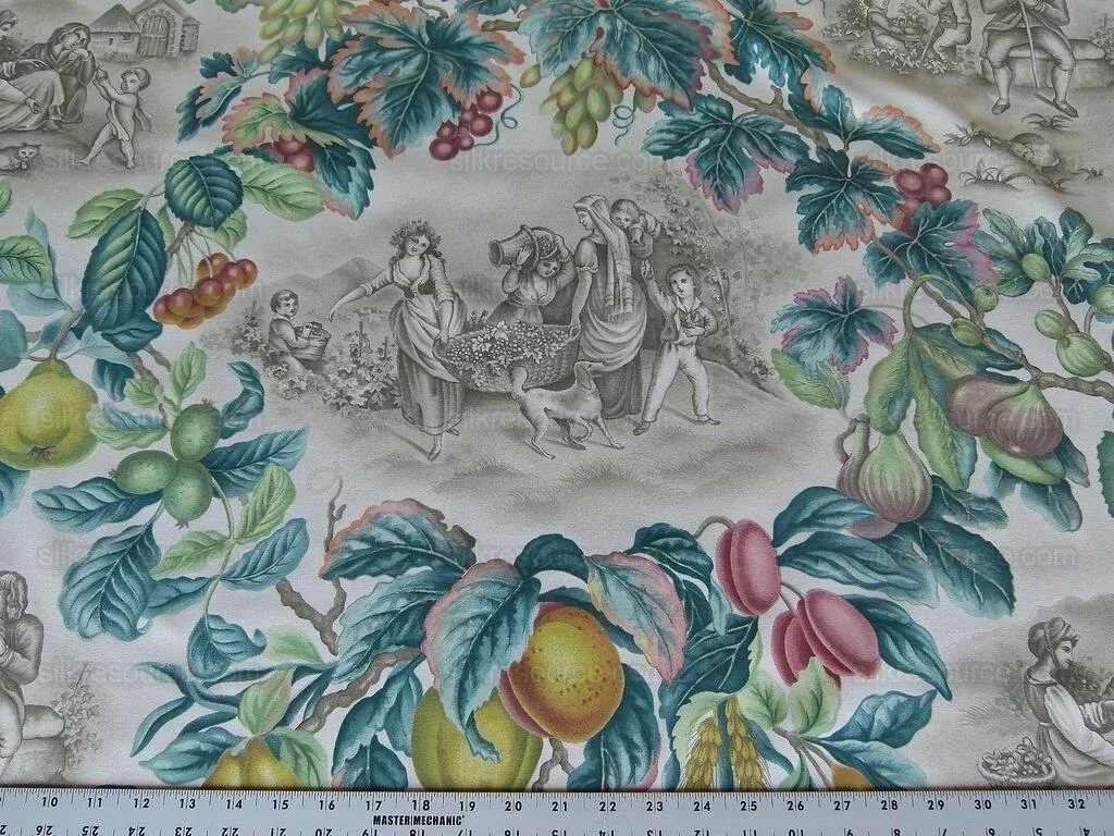 By Yd Scalamandre Vie a la CAMPAGNE Taupe Green French Country Toile Fig selling Figure MSRP 208 USD/y