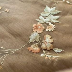 13.875Y Kravet Bengal Garden Silk Organza Embroidery Cafe Brown