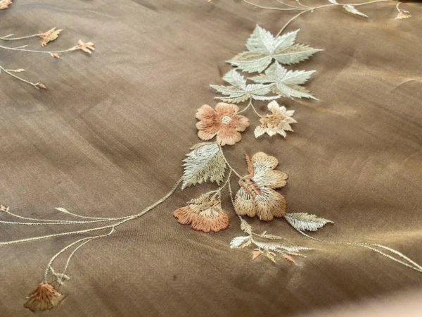 13.875Y Kravet Bengal Garden Silk Organza Embroidery Cafe Brown