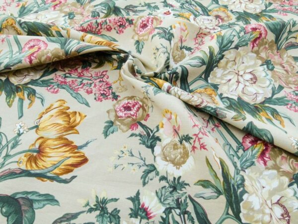 "shelton Gardens In Oyster Tulip Peony Hyanthus Flowers Linen Print Grey Watkinds MSRP USD 220/yard Old World Weavers