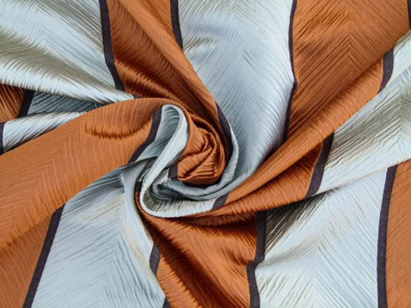 Scalamandre Raja Copper, Titanium & Chocolate Spectacular Orange White Stripes In Silk Blend. Silky, Hot, Textured And Bold White Brown MSRP USD 250