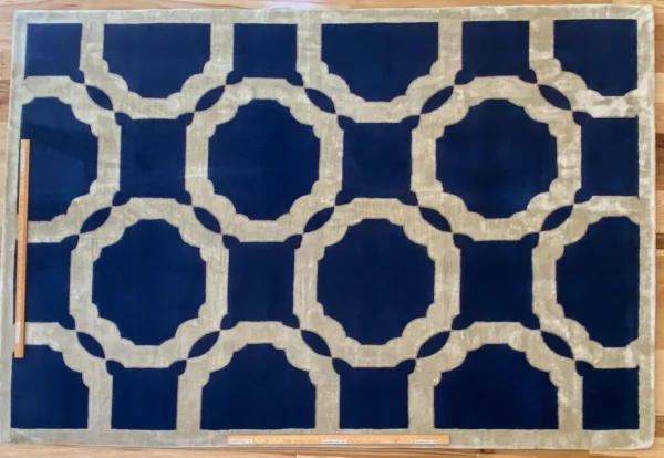 Stark DIAMONDHEAD BLUE White Silk Wool Modern Lattice Diamond Rug 6x9' MSRP USD 10,500