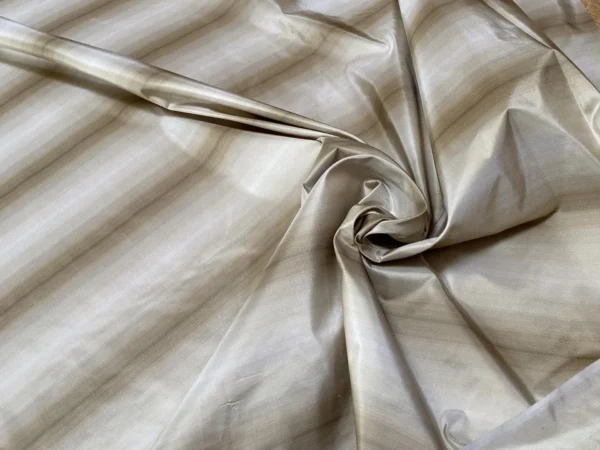 Travers 100% Silk Taffeta Strie Shadow Stripe Beige, Coffee, Muted Sage Green Brilliant