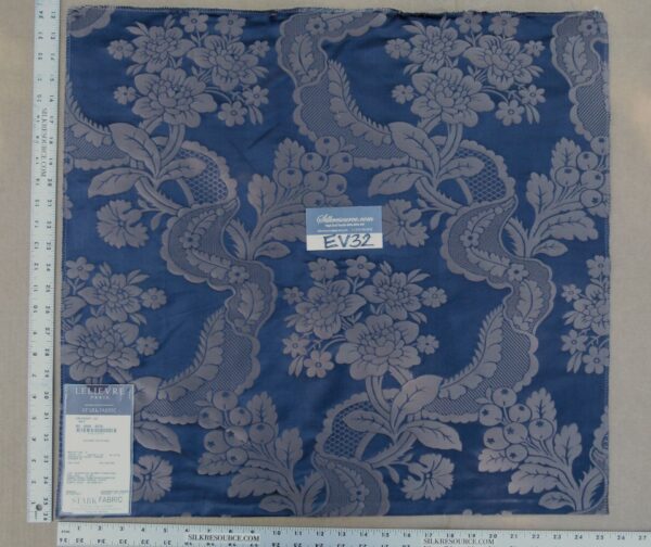 24 EV32 Square 24 x 25 inches Scalamandre Lelievre Paris Valencay - Le Nuit Silk Damask Blue Floral