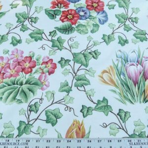 Scalamandre  Le Treillage Blush Pink on White Spring Garden Tulip Rose Crocus Boston Ivy MSRP USD 204/y
