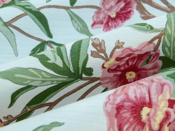 Scalamandre Cliveden Multi/Ivory Oleander flower Tree Branch Print on Cotton Linen  MSRP USD316/y