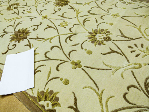 Stark Englewood Wheat 5x3' Gold Cream Silk Wool Hand-knotted Rug Modern Tulip Lotus Artichoke Crewel Flora MSRP USD 1500