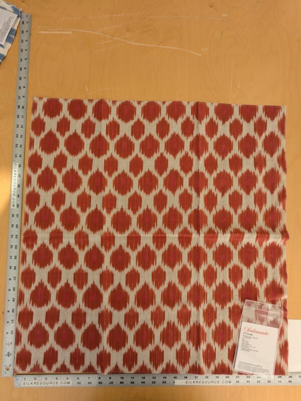 120 EV47 Square Scalamandre Amara Ikat Weave Sunset Red White Cotton Hand Woven MSRP USD 150/Y