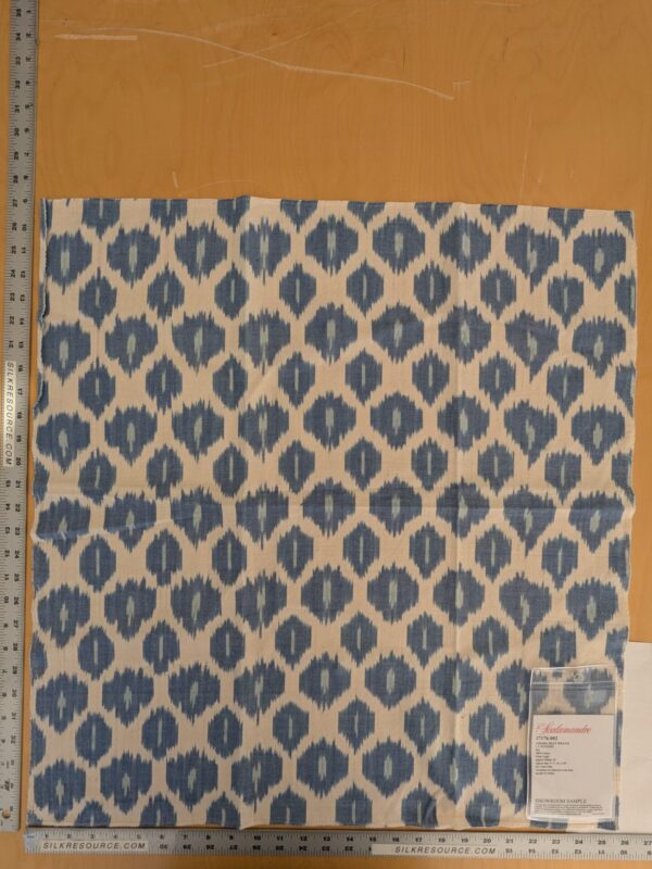 121 EV47 Square Scalamandre Amara Ikat Weave Lapis Blue White Cotton Hand Woven MSRP USD 150/Y