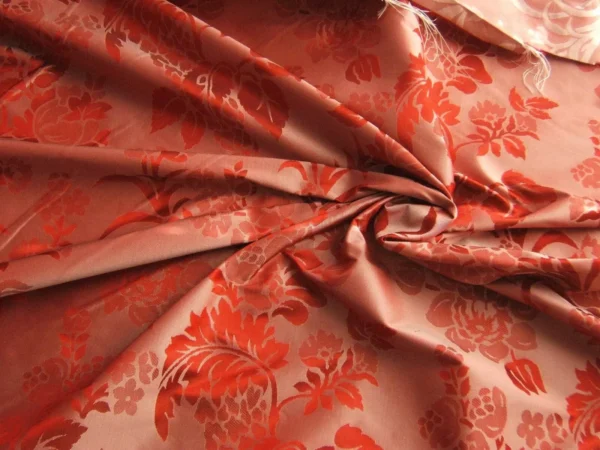 By Yd Scalamandre Baranzelli Superb 100% Silk Damask Red & Silver Flower SKU90