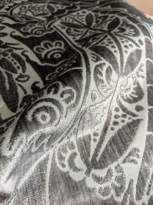 2 yards Scalamandre Welwyn Gray Silver Cut Velvet Silk Velvet Grand Botanic Pomegranite Rose