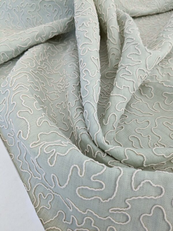 25 Ev49 1.2y x 50"w Scalamandre Coraille Willow Light Green Embroidery Linen Abstract MSRP USD314/y  Piece B
