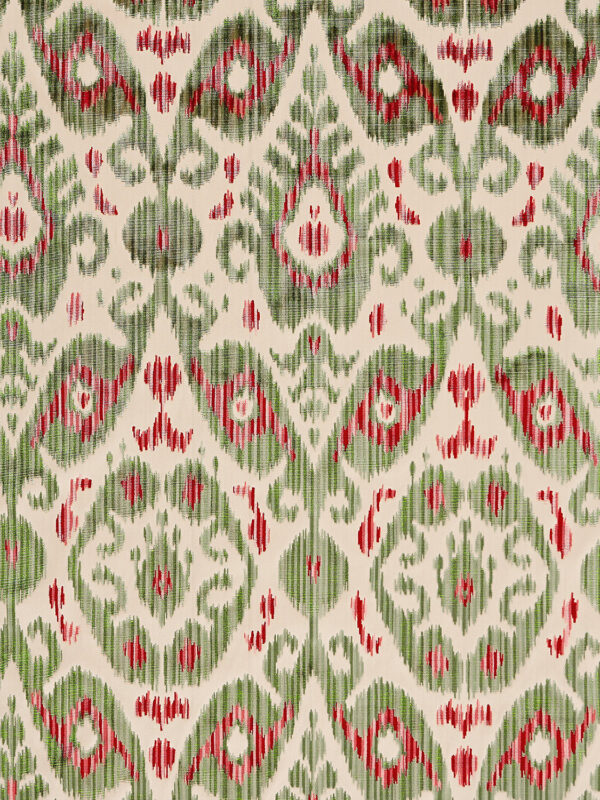 Special Order Scalamandre Tashkent Velvet Spring Green Ikat Red Black Beige Cotton Viscose MSRP USD574/y