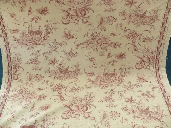 3yards Brunchwig & Fils Promenade D Automne Linen Bird Toile Mauve Red White