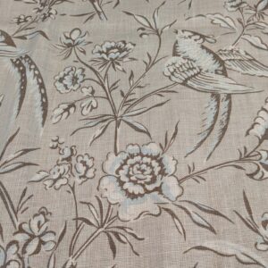 12 EV52 1.2y x 53"wide Scalamandre Aviary Taupe Brown Linen Birds Floral Botanical Foliage